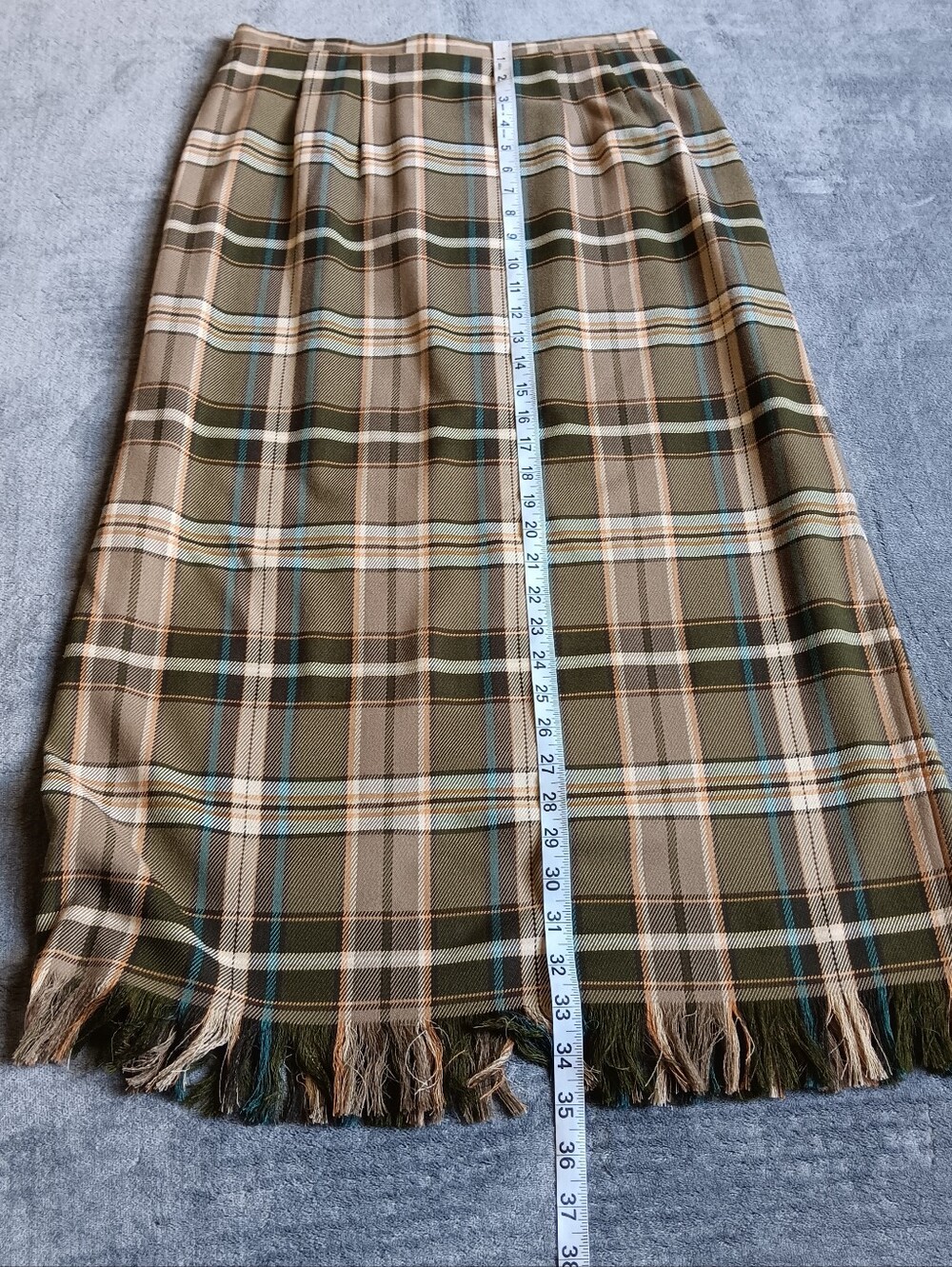 Green Plaid Fringe Hem Vintage Pencil Skirt, Boho Academia, Womens Size 12 - Picture 8 of 10